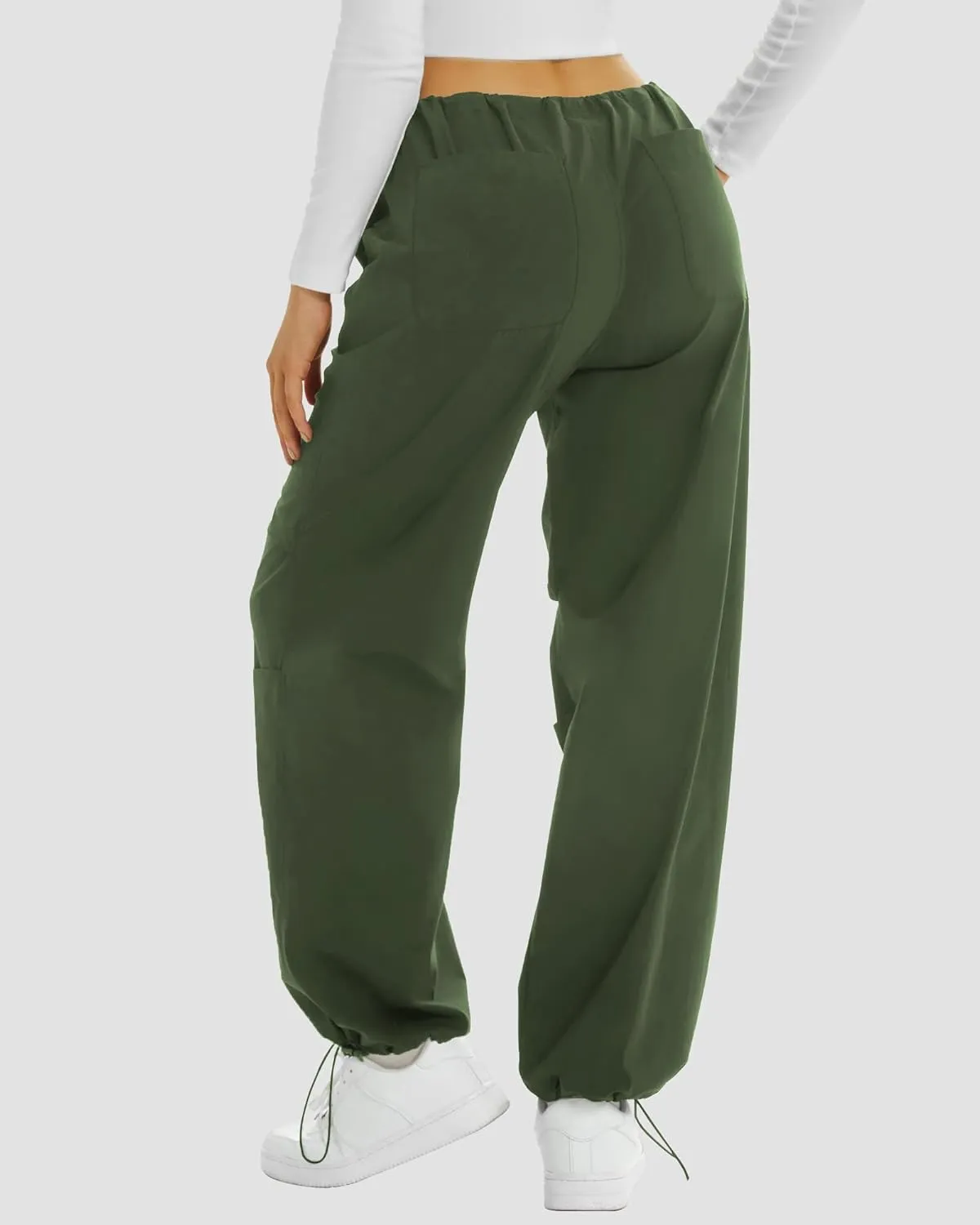 FireSwan Women's Parachute Pants Baggy Cargo Pants Wide Leg Y2K Pants with 4 Pockets Outdoor Travel Casual Hiking