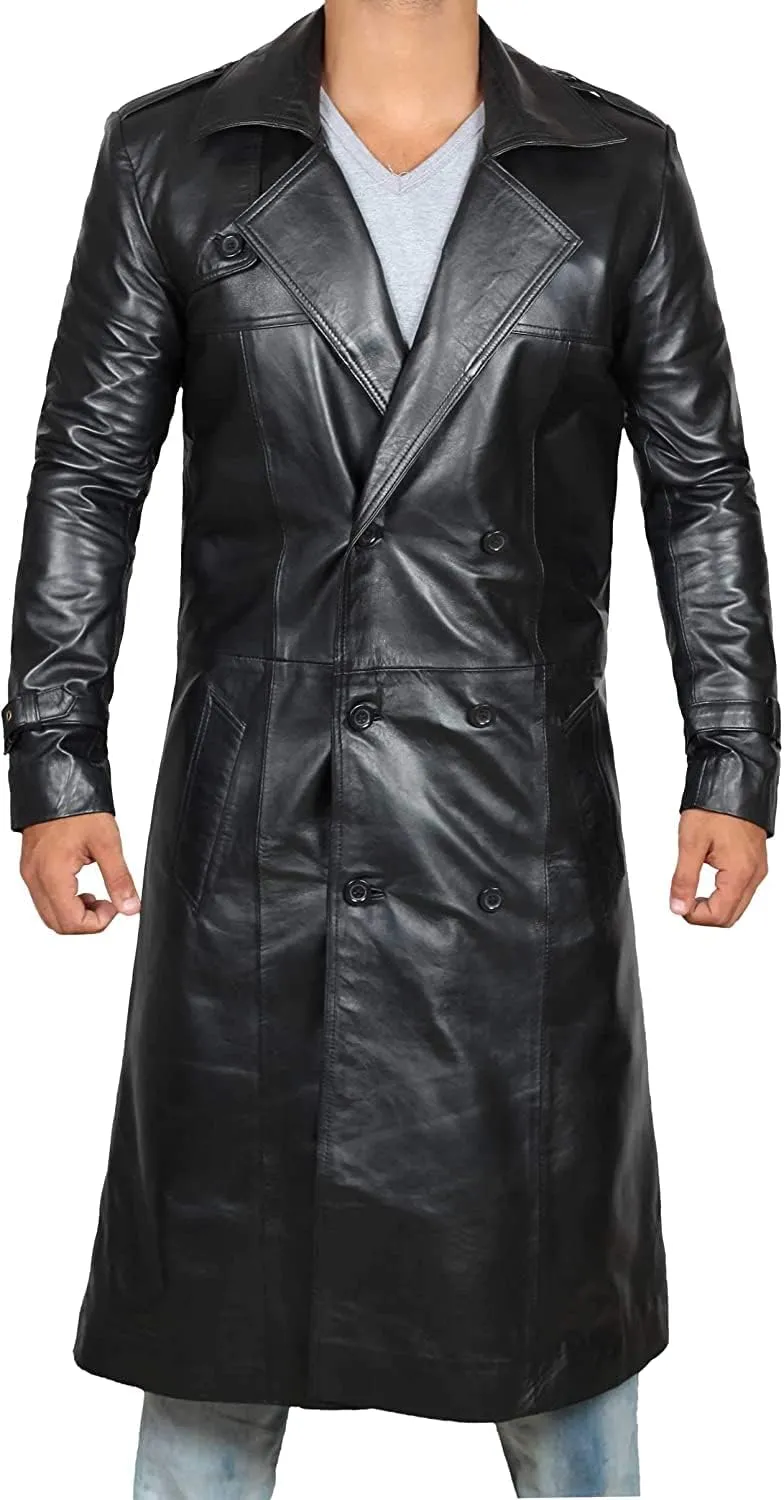 fjackets Leather Long Coat Men Full Length Peacoat Mens - Real Lambskin Leather Trench Coats For Men