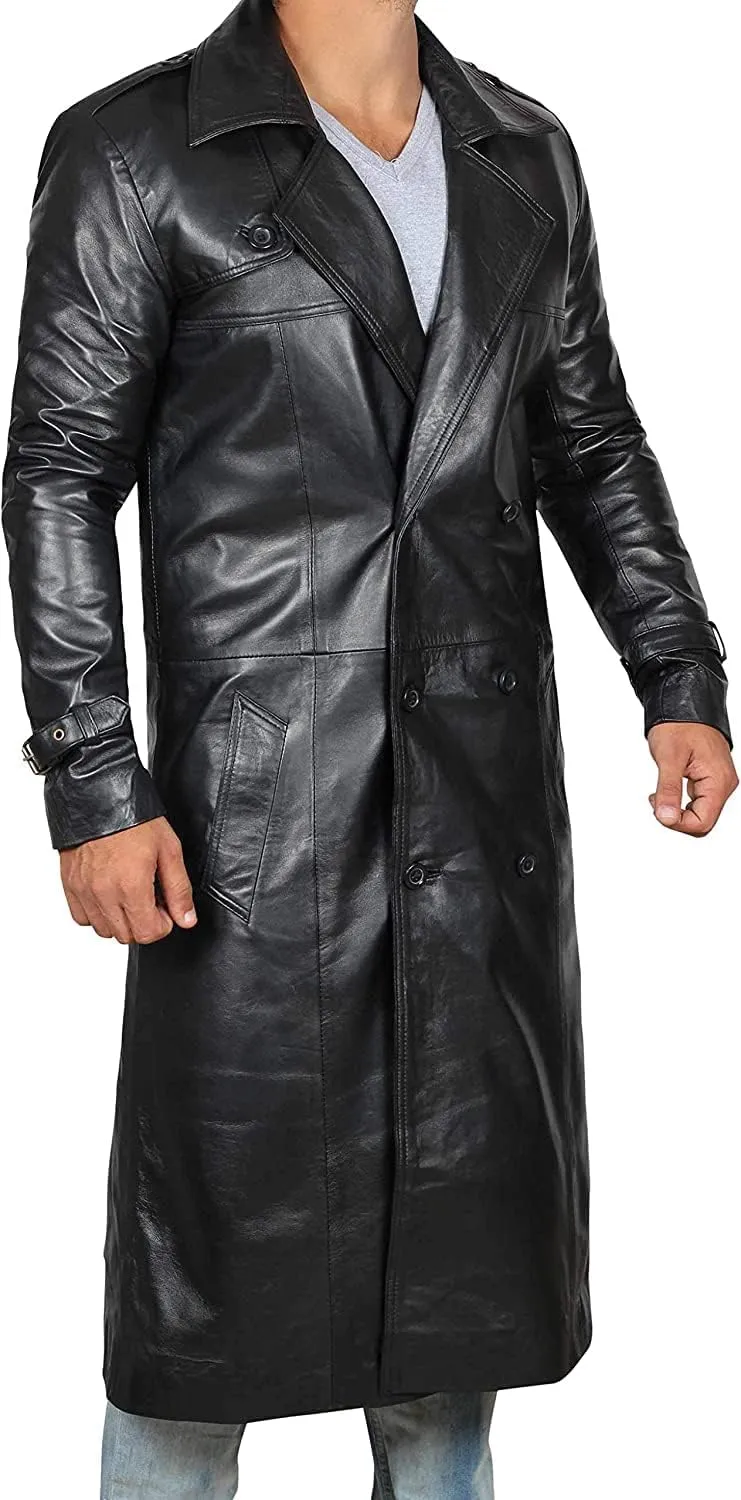 fjackets Leather Long Coat Men Full Length Peacoat Mens - Real Lambskin Leather Trench Coats For Men