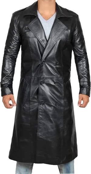 fjackets Leather Long Coat Men Full Length Peacoat Mens - Real Lambskin Leather Trench Coats For Men