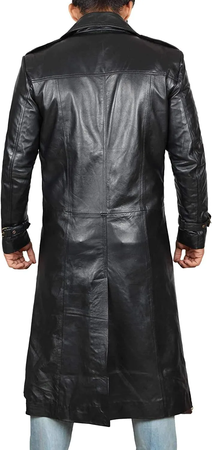 fjackets Leather Long Coat Men Full Length Peacoat Mens - Real Lambskin Leather Trench Coats For Men