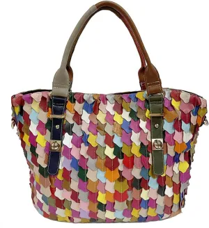 Floral Stitching Sheepskin Bag Shoulder Bag Messenger Bag Colorful Large Tote Handbag Purse, One Color, One Size