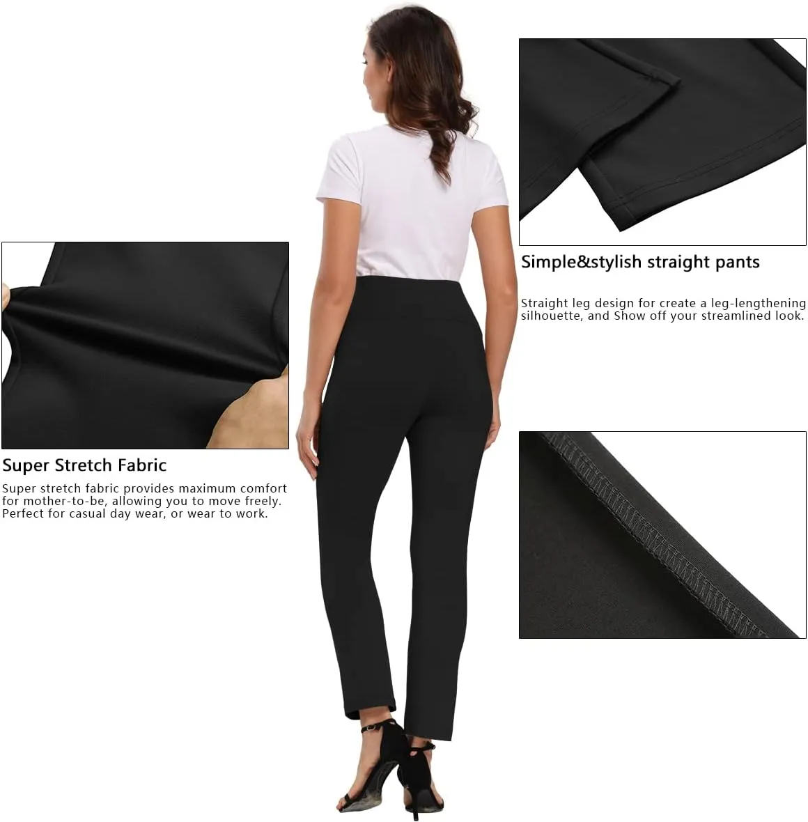 Foucome Women's Maternity Pants for Work Over The Belly Bootcut Dress Pants Stretch Pregnancy Trousers