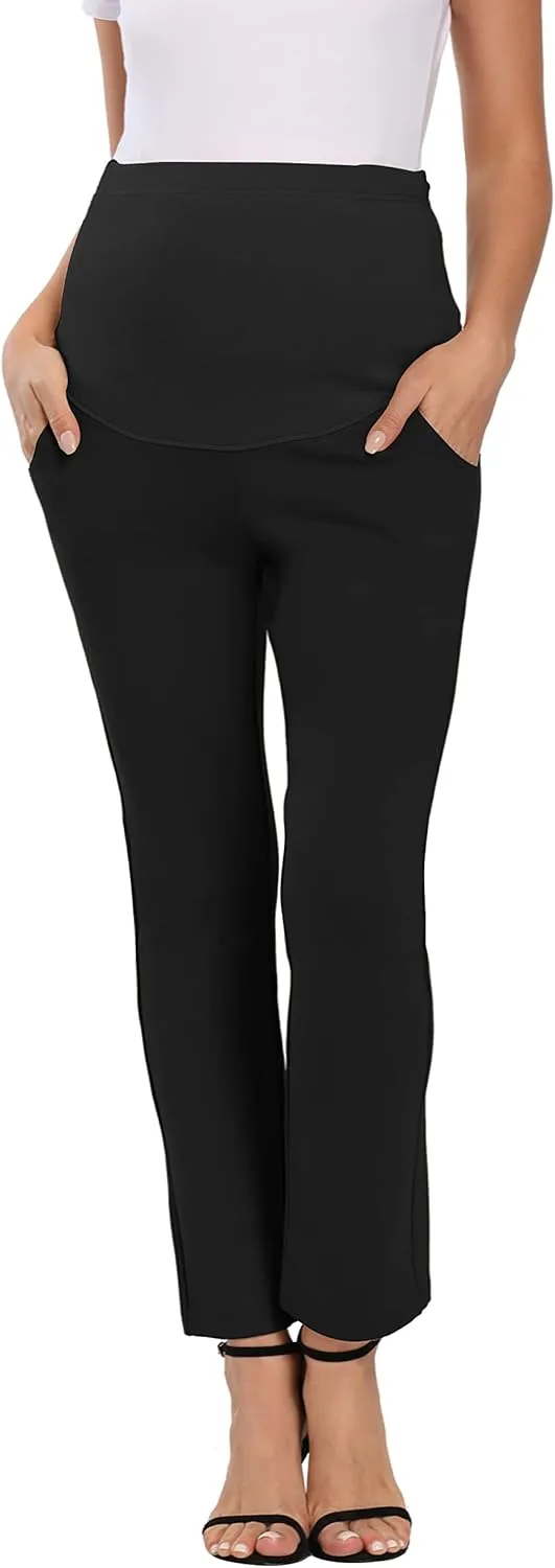 Foucome Women's Maternity Pants for Work Over The Belly Bootcut Dress Pants Stretch Pregnancy Trousers