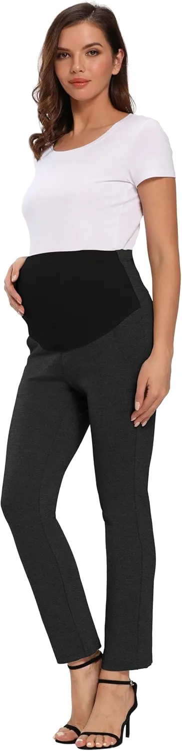 Foucome Women's Maternity Pants for Work Over The Belly Bootcut Dress Pants Stretch Pregnancy Trousers