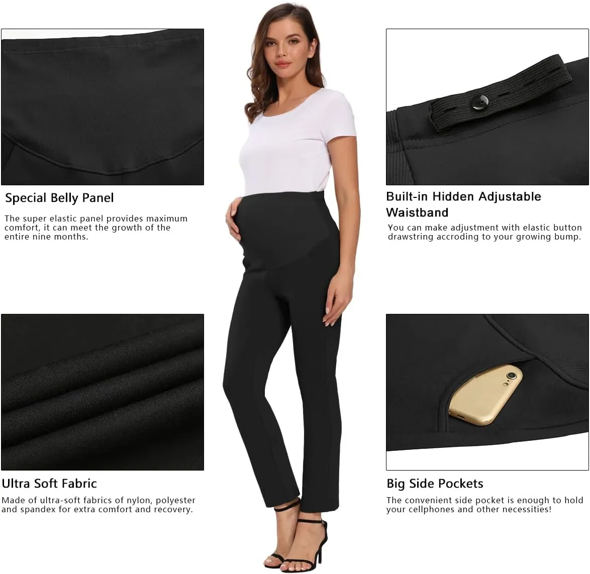 Foucome Women's Maternity Pants for Work Over The Belly Bootcut Dress Pants Stretch Pregnancy Trousers