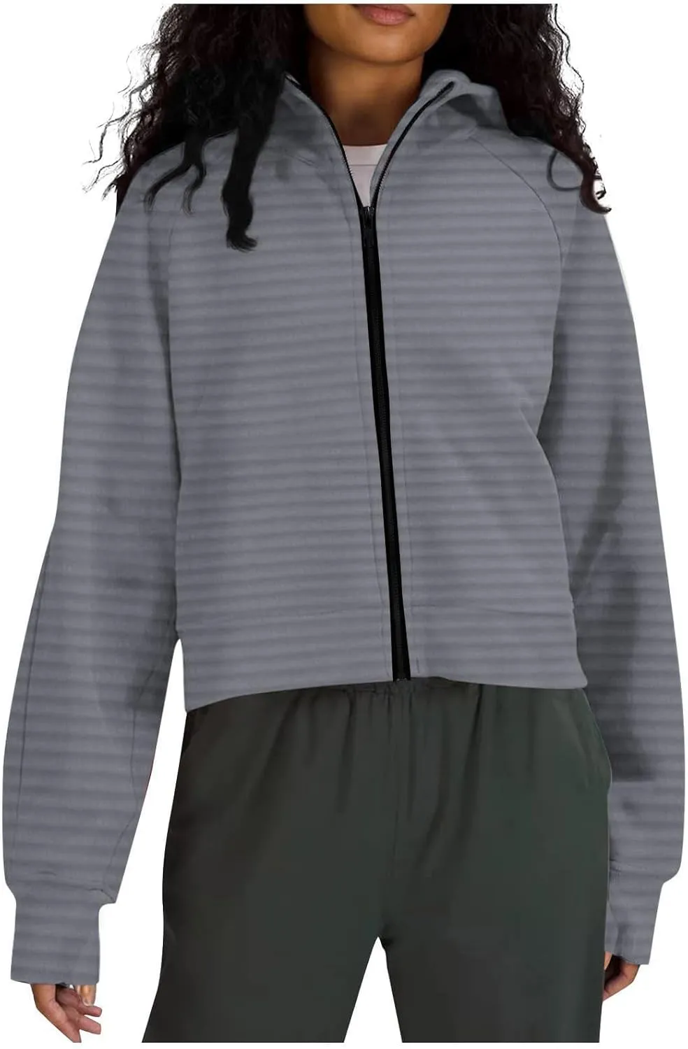 Full Zipper Up Hoodies for Women 2024 Color Block Striped Oversized Sweatshirt Casual Loose Out Fit with Pockets