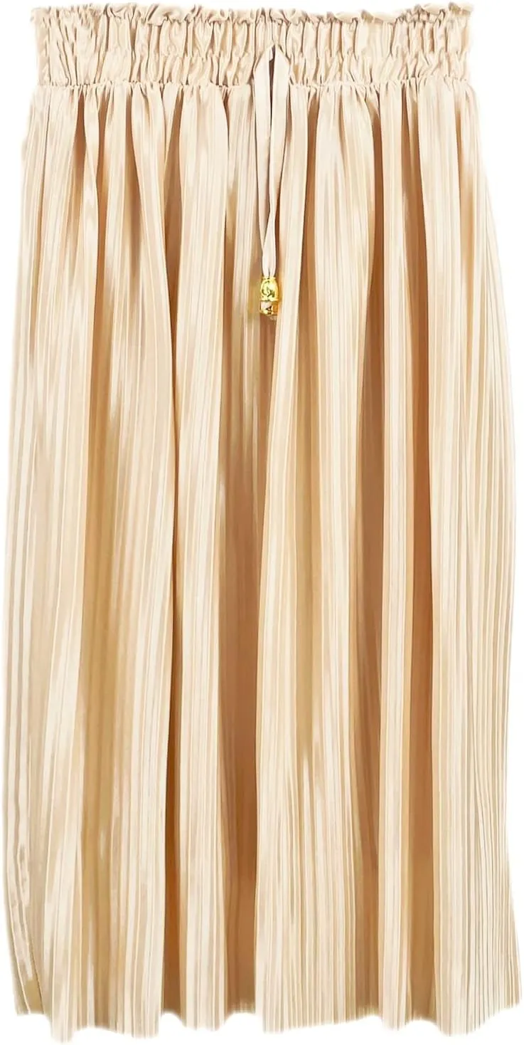 Girls Pleated Midi Skirts Elastic High Waist A-Line Kids Child Swing Midaxi Skirt Summer Fancy Dress 3-14 Years