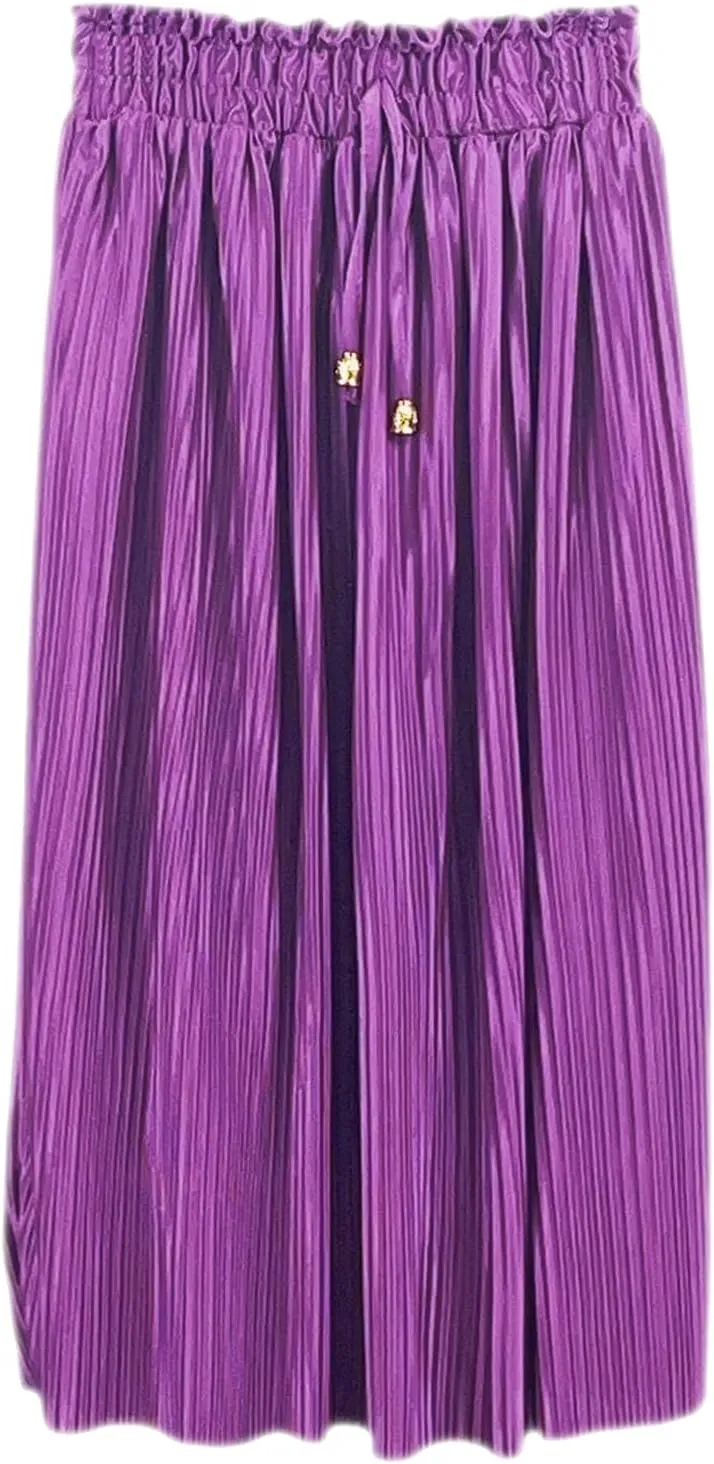 Girls Pleated Midi Skirts Elastic High Waist A-Line Kids Child Swing Midaxi Skirt Summer Fancy Dress 3-14 Years