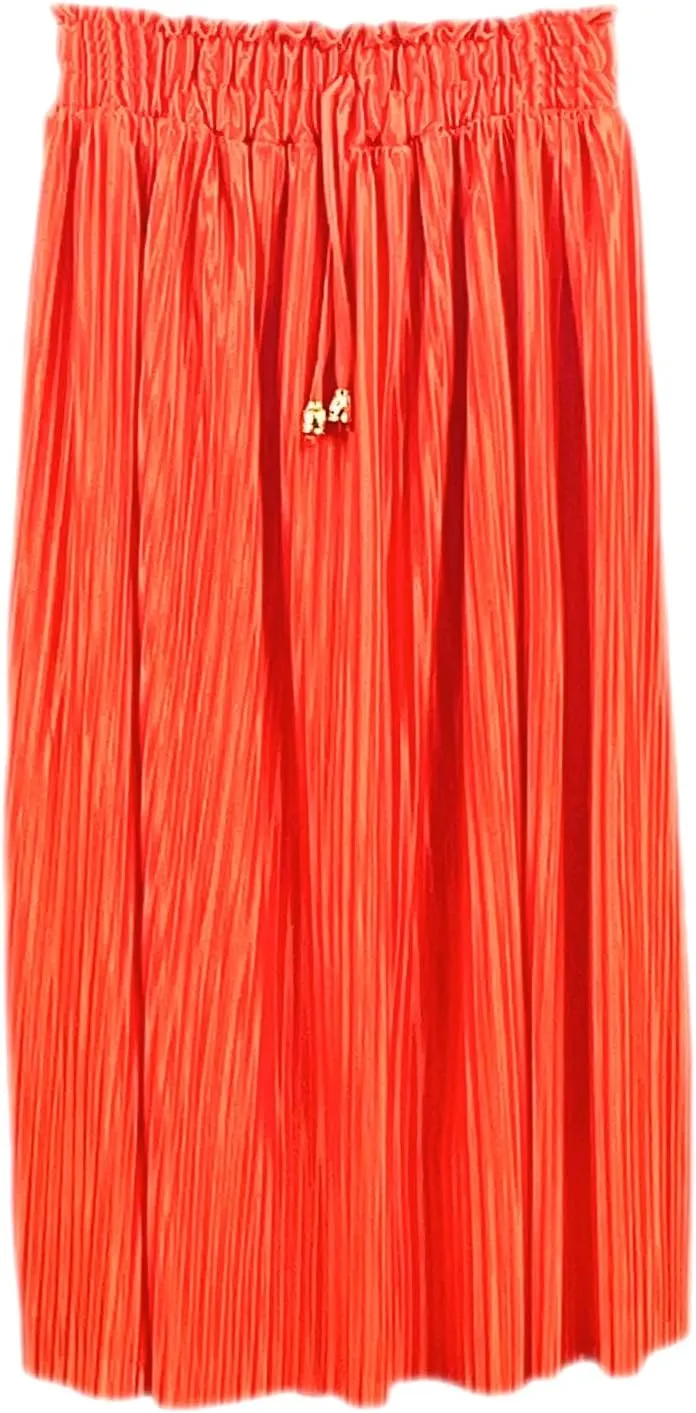 Girls Pleated Midi Skirts Elastic High Waist A-Line Kids Child Swing Midaxi Skirt Summer Fancy Dress 3-14 Years