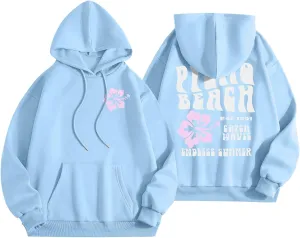 Graphic Hoodies for Women Womens Pink pom Puff Hoodie Y2K Preppy Oversized Sweatshirt for Teen Girls Long Sleeve Drawstring Pullover Hoodies FZ38-Blue Small