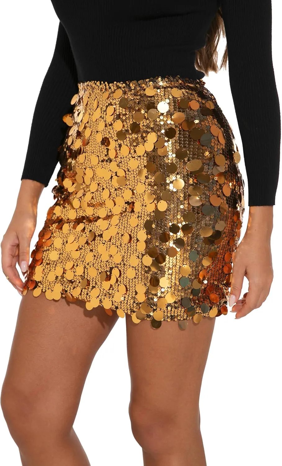 GUANYY Sequin Skirt for Women-Stretchy Bodycon Night Out Party Shine Sparkly Mini Skirts