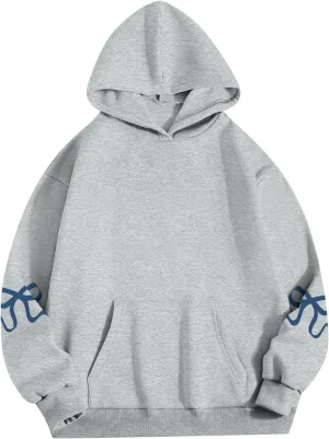 Gumipy Hoodies for Women Fleece Bow Graphic Hoodies Pullover Y2K Long Sleeve Oversized Hoodies Spring Clothes for Women 2025