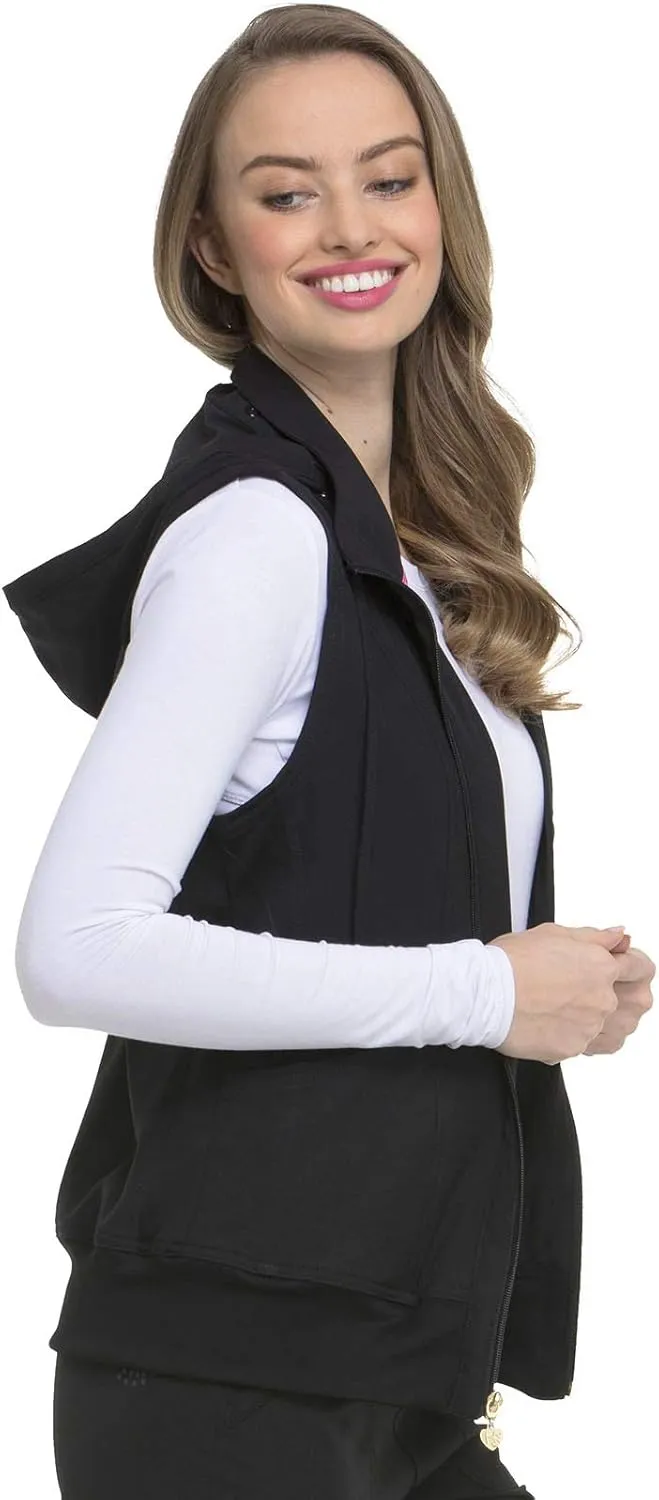 HeartSoul Zip Front Scrub Vest with Detachable Hood, Stretch Fabric HS500