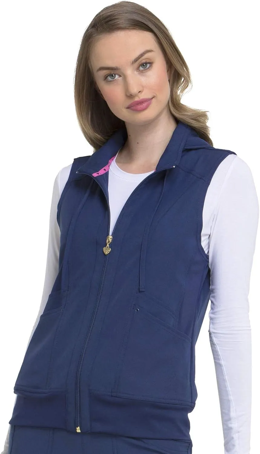 HeartSoul Zip Front Scrub Vest with Detachable Hood, Stretch Fabric HS500