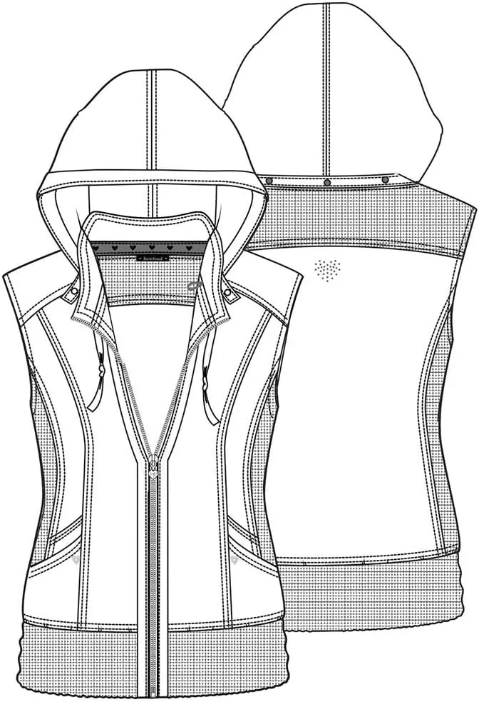HeartSoul Zip Front Scrub Vest with Detachable Hood, Stretch Fabric HS500