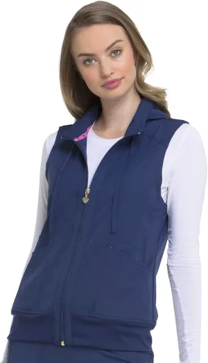 HeartSoul Zip Front Scrub Vest with Detachable Hood, Stretch Fabric HS500
