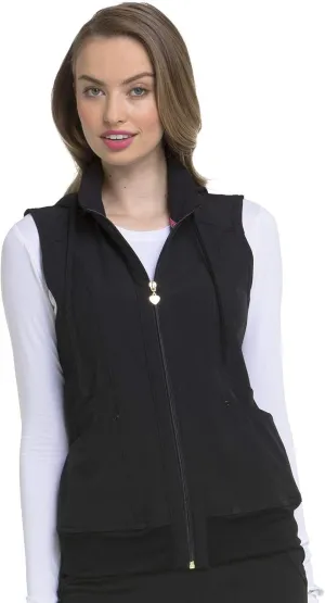 HeartSoul Zip Front Scrub Vest with Detachable Hood, Stretch Fabric HS500