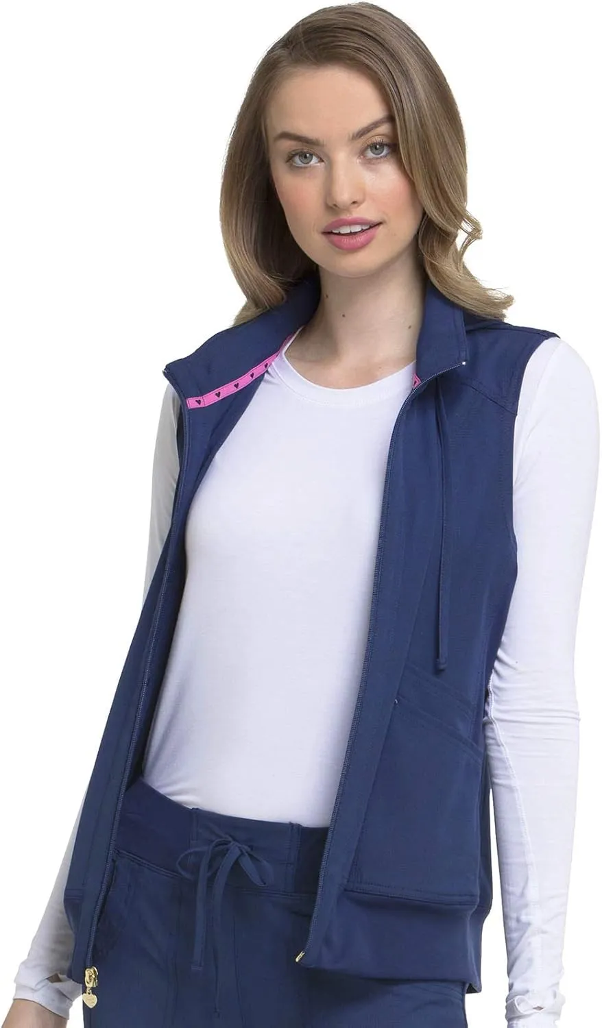 HeartSoul Zip Front Scrub Vest with Detachable Hood, Stretch Fabric HS500
