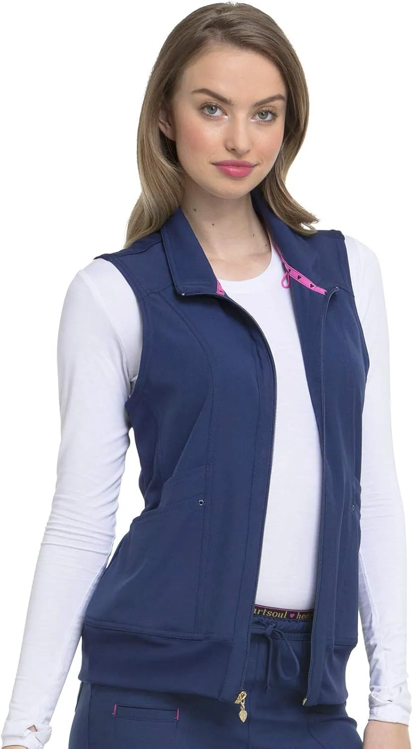 HeartSoul Zip Front Scrub Vest with Detachable Hood, Stretch Fabric HS500
