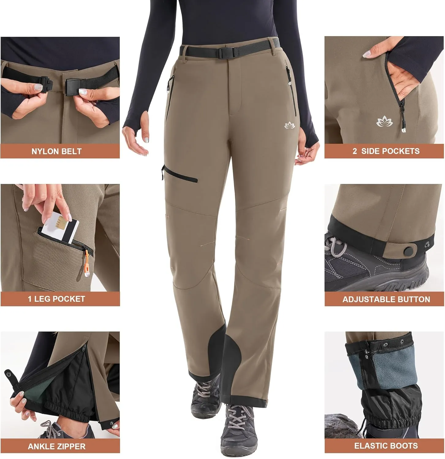 Heathyoga Snow Ski Pants Women Waterproof Softshell Insulated Fleece Lined Snowboard Pants Hiking Pants for Winter Outdoor