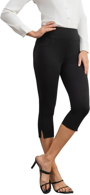 heipeiwa Women's Capri Pants Dressy High Waist Pull on Pants Comfort Stretch Slit Slim Business Casual Trouser
