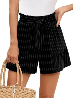 Heymoments Women's Wide Leg Shorts Lightweight High Waisted Adjustable Tie Knot Loose Summer Cute Trousers