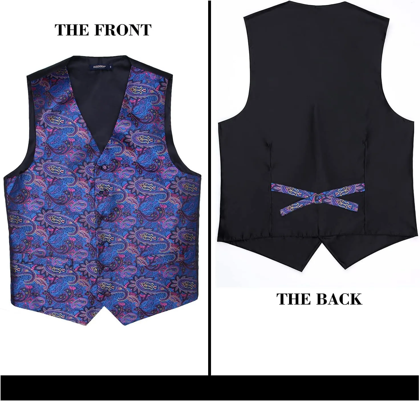 HISDERN Mens Vest Tie Set 3PC Formal Waistcoat Paisley Floral Jacquard Necktie Pocket Square Suit Vests Wedding Party