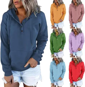 Hoodies For Women Dressy Casual 2024 Solid Basic Button Down Hooded Drawstring Sweatshirt Fall Fashion Pullover Tops