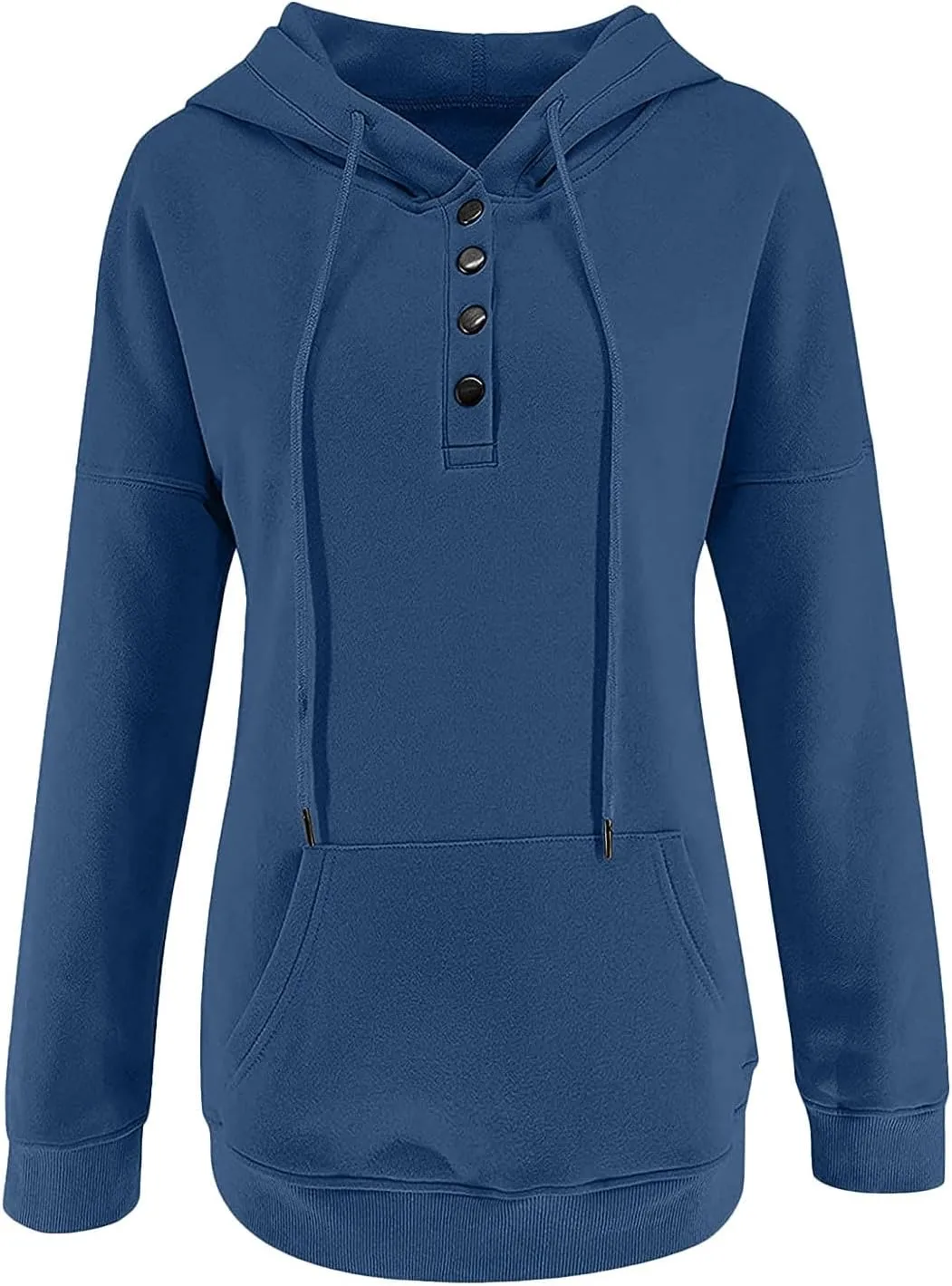 Hoodies For Women Dressy Casual 2024 Solid Basic Button Down Hooded Drawstring Sweatshirt Fall Fashion Pullover Tops