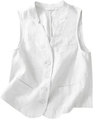 IDEALSANXUN Womens Linen Vest Casual Lightweight Sleeveless Blazer Spring Summer Jackets