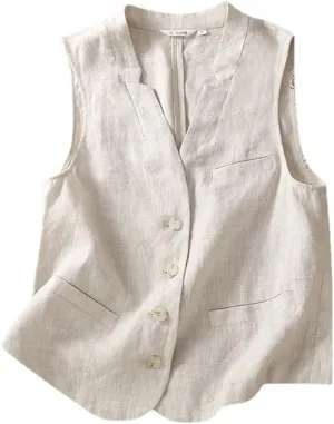 IDEALSANXUN Womens Linen Vest Casual Lightweight Sleeveless Blazer Spring Summer Jackets