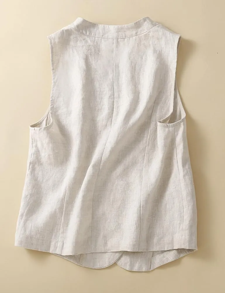 IDEALSANXUN Womens Linen Vest Casual Lightweight Sleeveless Blazer Spring Summer Jackets