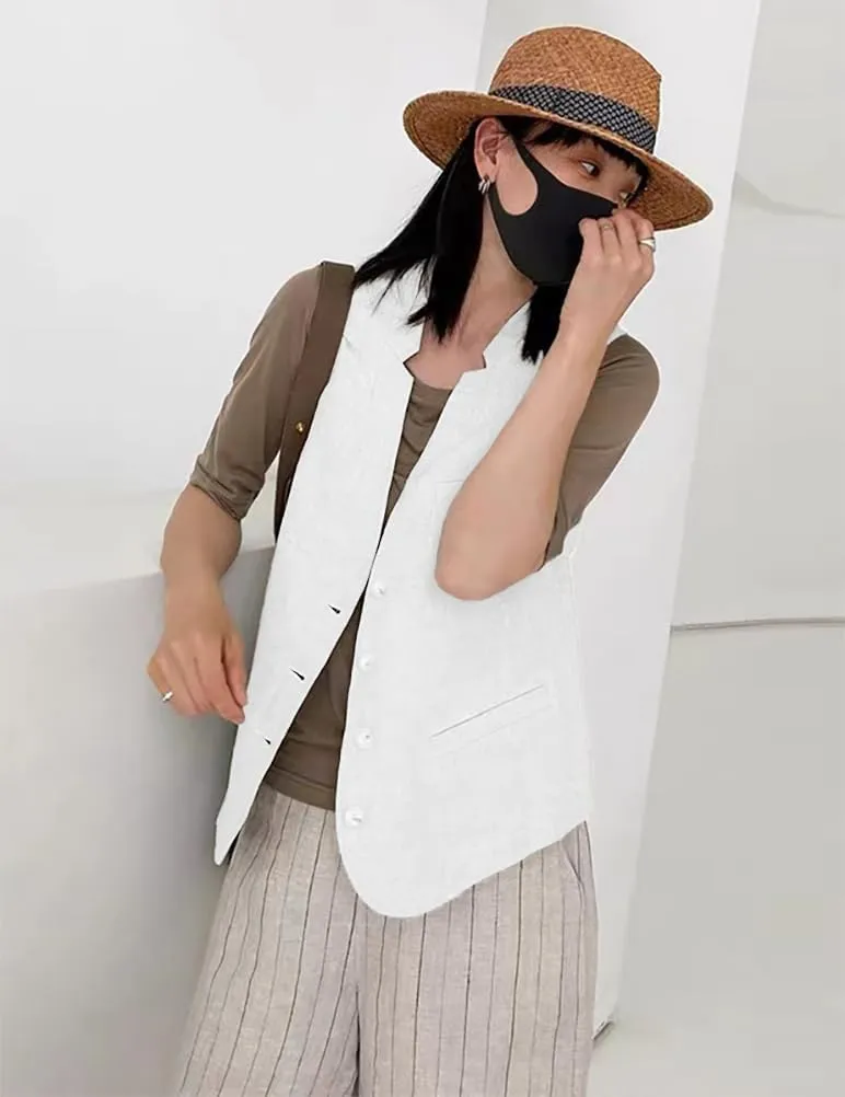 IDEALSANXUN Womens Linen Vest Casual Lightweight Sleeveless Blazer Spring Summer Jackets