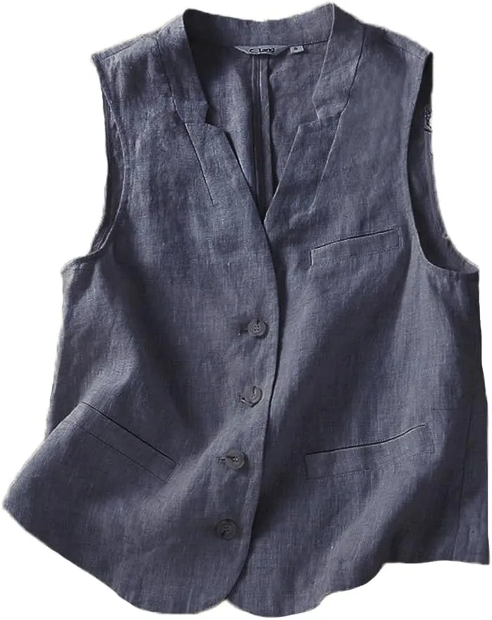 IDEALSANXUN Womens Linen Vest Casual Lightweight Sleeveless Blazer Spring Summer Jackets