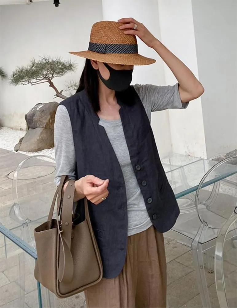 IDEALSANXUN Womens Linen Vest Casual Lightweight Sleeveless Blazer Spring Summer Jackets