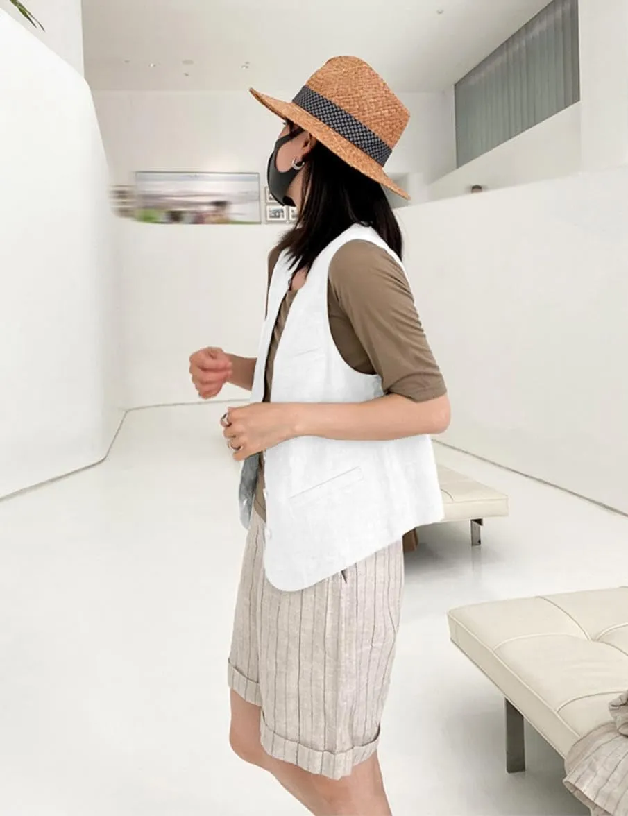 IDEALSANXUN Womens Linen Vest Casual Lightweight Sleeveless Blazer Spring Summer Jackets