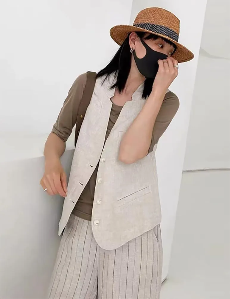 IDEALSANXUN Womens Linen Vest Casual Lightweight Sleeveless Blazer Spring Summer Jackets