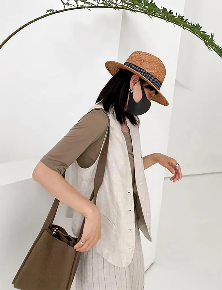IDEALSANXUN Womens Linen Vest Casual Lightweight Sleeveless Blazer Spring Summer Jackets
