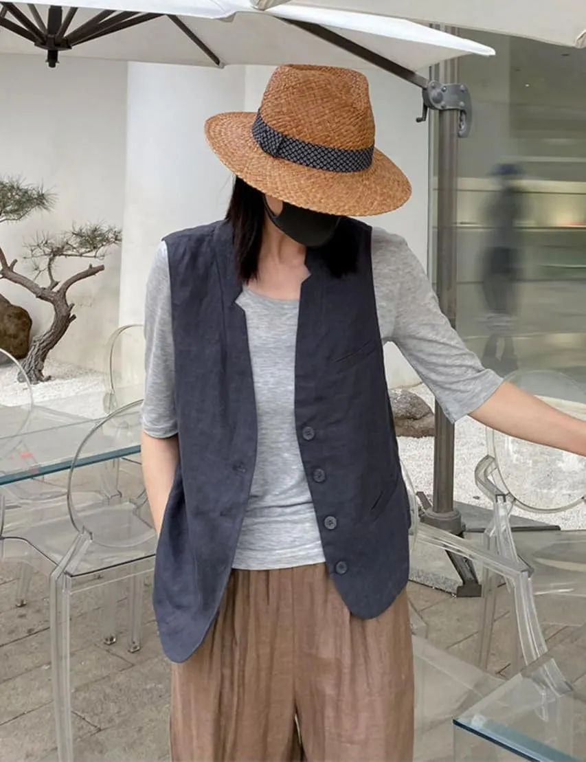 IDEALSANXUN Womens Linen Vest Casual Lightweight Sleeveless Blazer Spring Summer Jackets