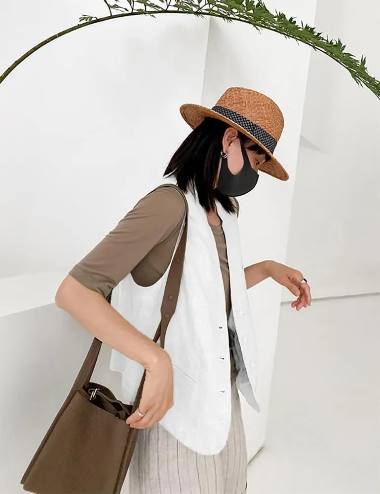 IDEALSANXUN Womens Linen Vest Casual Lightweight Sleeveless Blazer Spring Summer Jackets