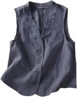 IDEALSANXUN Womens Linen Vest Casual Lightweight Sleeveless Blazer Spring Summer Jackets