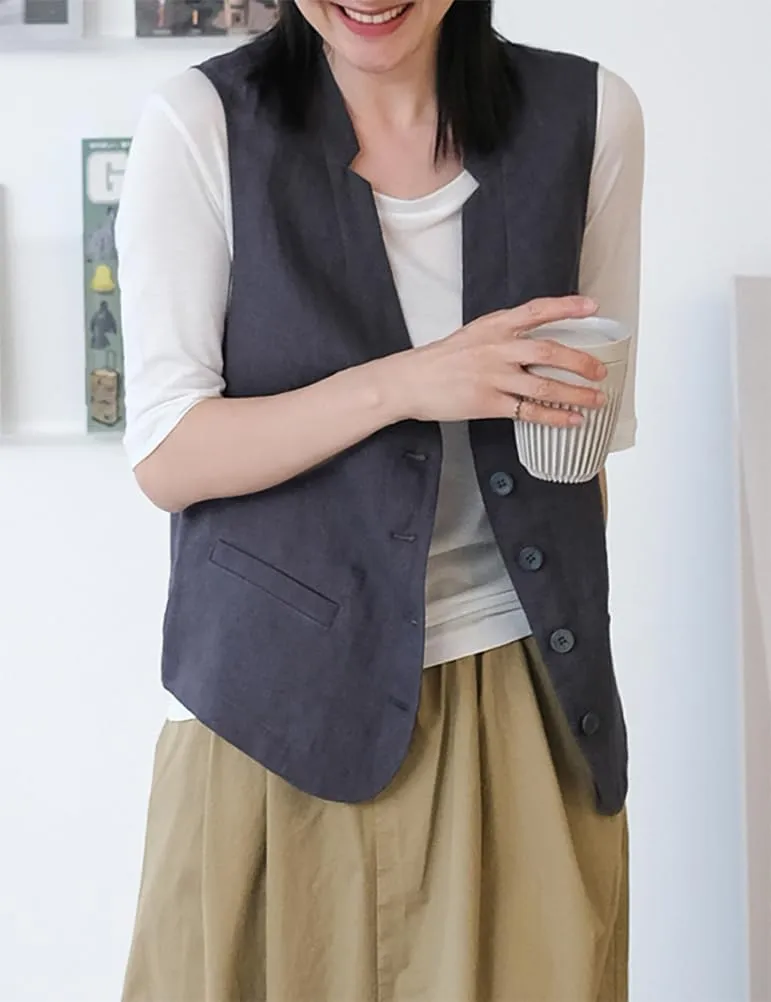 IDEALSANXUN Womens Linen Vest Casual Lightweight Sleeveless Blazer Spring Summer Jackets