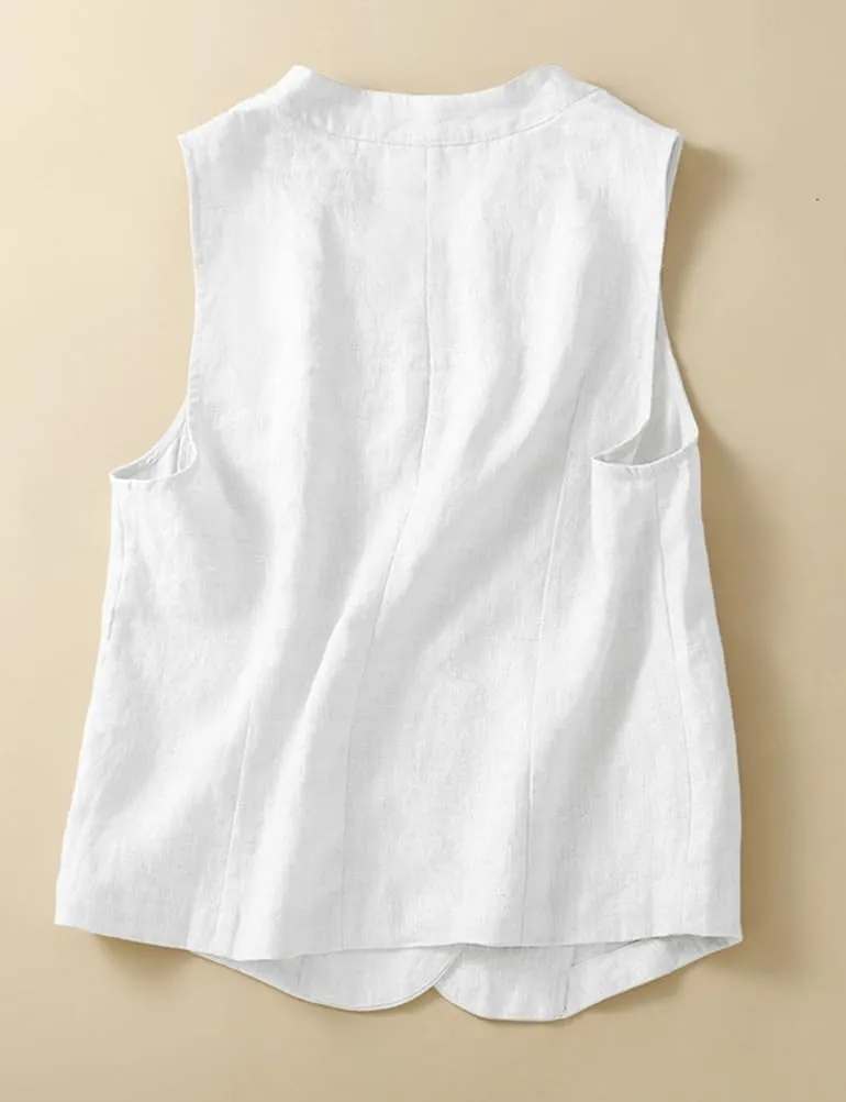 IDEALSANXUN Womens Linen Vest Casual Lightweight Sleeveless Blazer Spring Summer Jackets