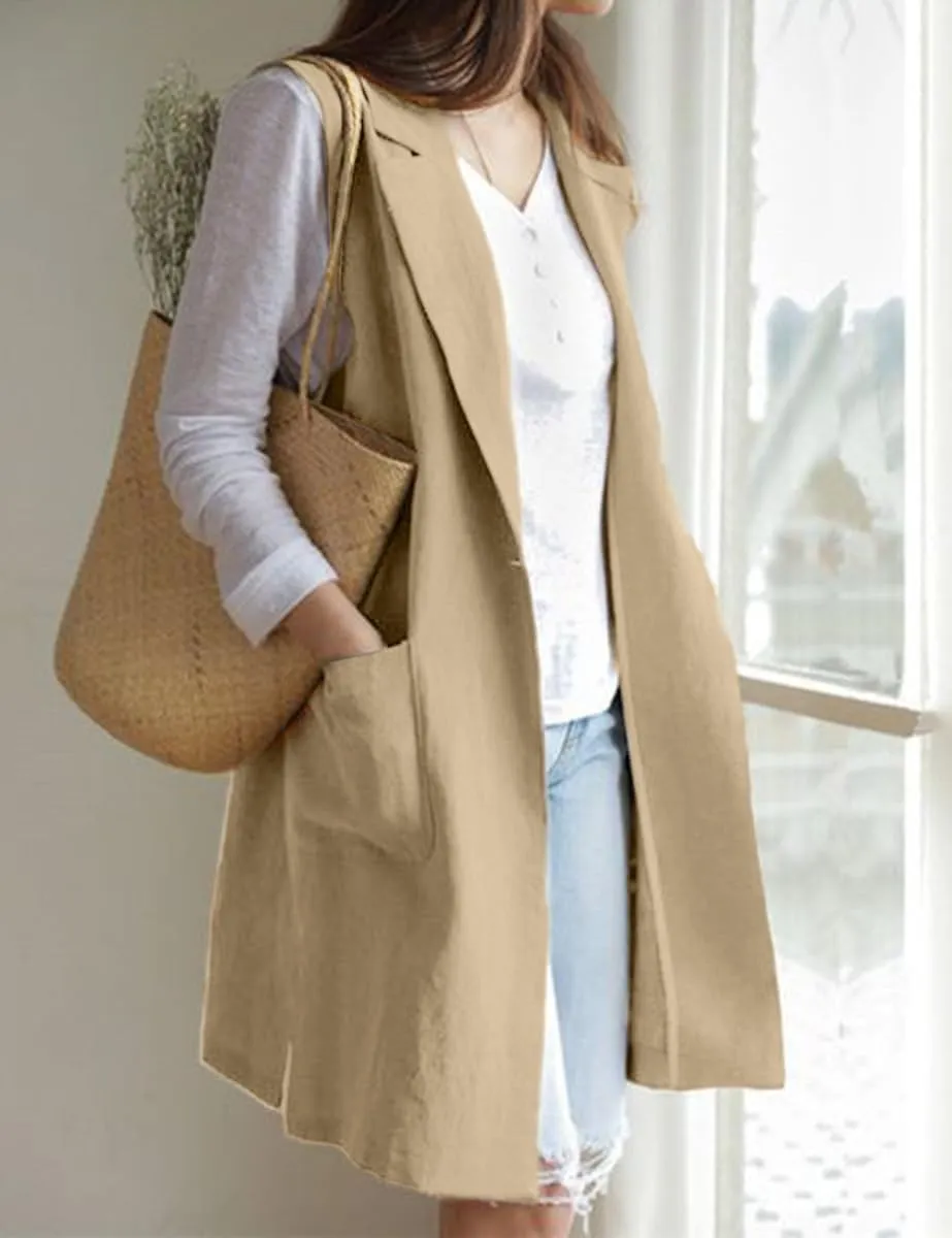 IDEALSANXUN Womens Long Linen Vest Tops Casual Spring Summer Lightweight Jackets