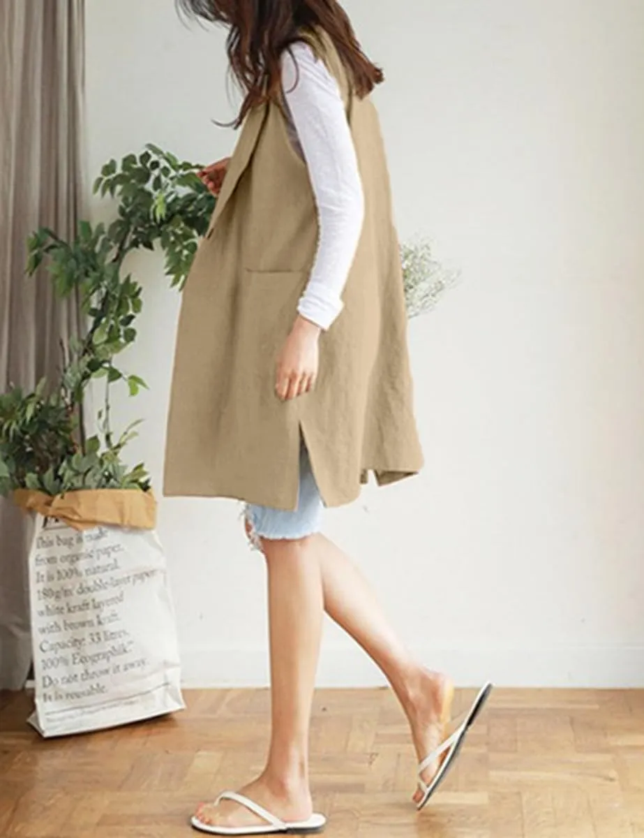 IDEALSANXUN Womens Long Linen Vest Tops Casual Spring Summer Lightweight Jackets
