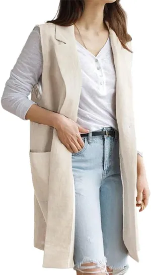 IDEALSANXUN Womens Long Linen Vest Tops Casual Spring Summer Lightweight Jackets