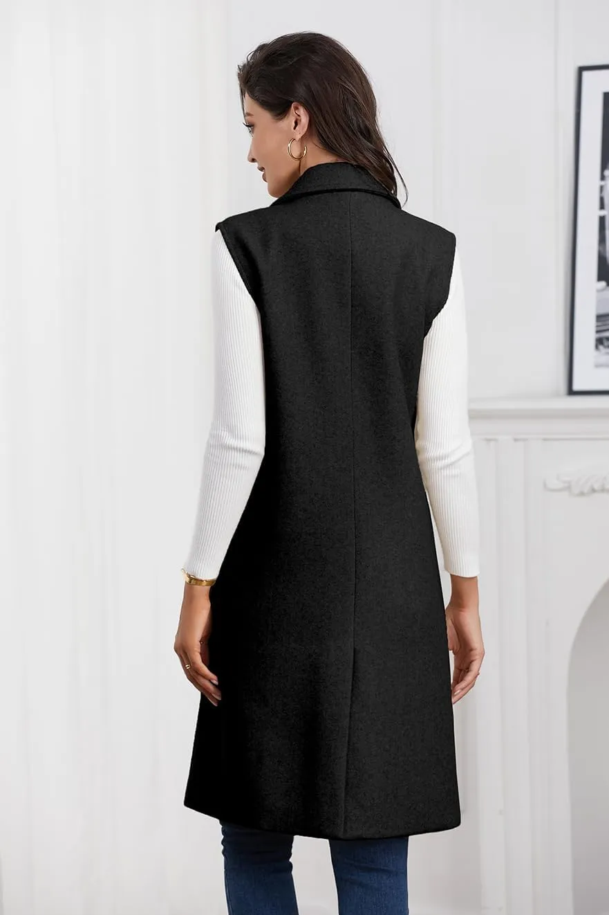 IDEALSANXUN Womens Long Vest Fall Winter Wool Sleeveless Blazer Jackets Waistcoat Coats