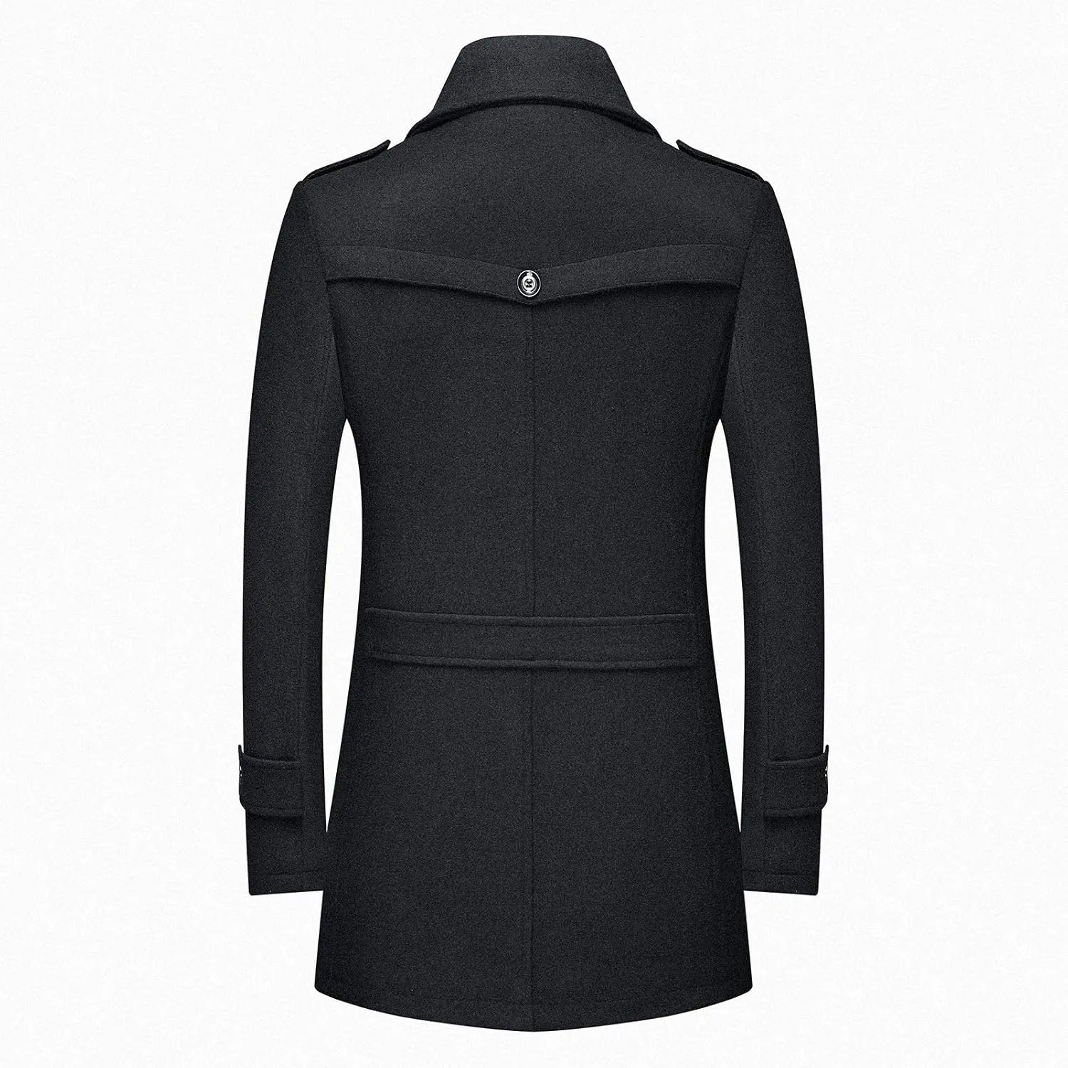 INVACHI Men's Wool Blend Coat Warm Winter Trench Coat with Detachable Soft Scarf Single Breasted Pea Coat