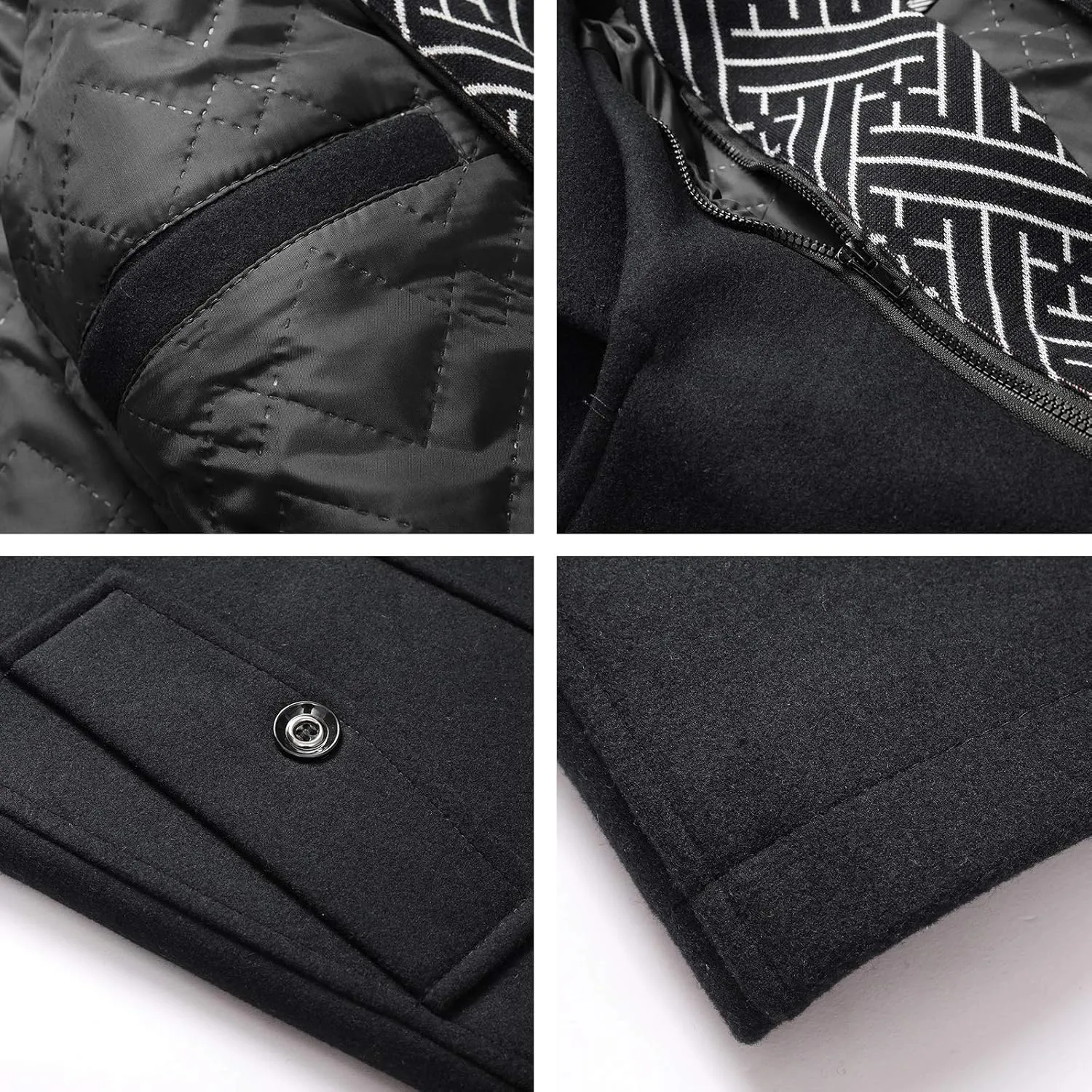 INVACHI Men's Wool Blend Coat Warm Winter Trench Coat with Detachable Soft Scarf Single Breasted Pea Coat